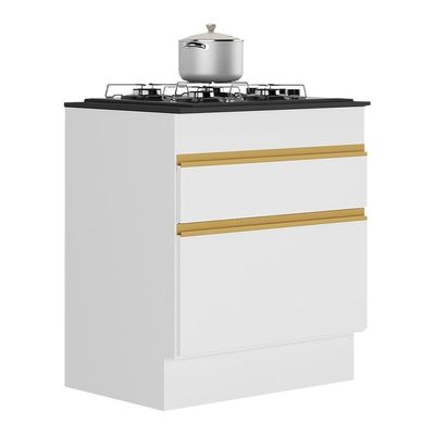 Balcão Cozinha Para Cooktop 70cm Com Rodapé 1 Porta 1 Gaveta Veneza Multimóveis V2118 Branco/dourado