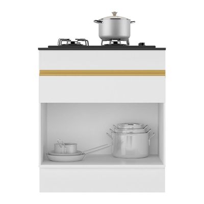 Balcão Cozinha Para Cooktop 70cm Com Rodapé 1 Porta 1 Gaveta Veneza Multimóveis V2118 Branco/dourado