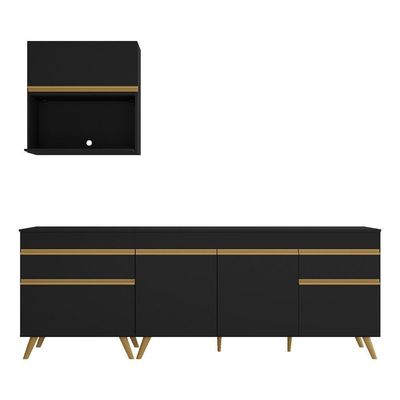 Armário De Cozinha Compacta 220cm Veneza Multimóveis V2075 Preto/dourado Preto/dourado
