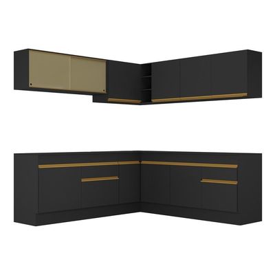 Armário De Cozinha Completa De Canto V2096 Preto/dourado
