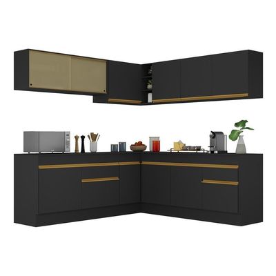 Armário De Cozinha Completa De Canto V2096 Preto/dourado
