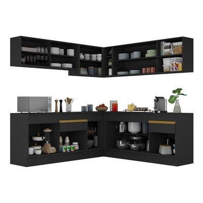 Armário De Cozinha Completa De Canto V2096 Preto/dourado