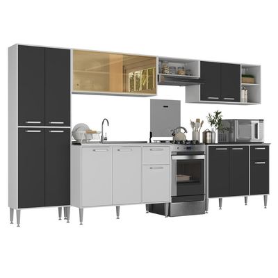 Armário De Cozinha Completa 6 Pçs Com Balcão Gabinete Siena Multimóveis Mp2243 Branco preto