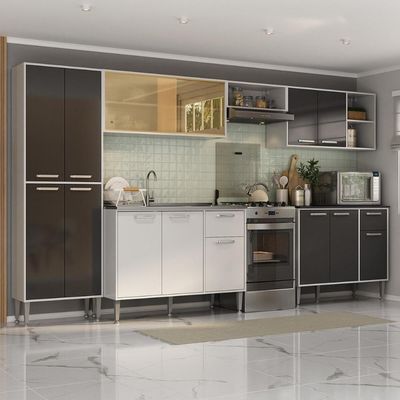 Armário De Cozinha Completa 6 Pçs Com Balcão Gabinete Siena Multimóveis Mp2243 Branco preto