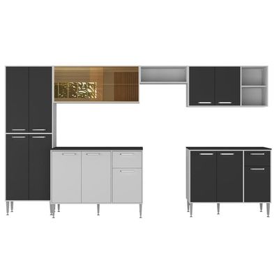 Armário De Cozinha Completa 6 Pçs Com Balcão Gabinete Siena Multimóveis Mp2243 Branco preto