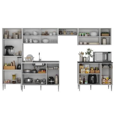 Armário De Cozinha Completa 6 Pçs Com Balcão Gabinete Siena Multimóveis Mp2243 Branco preto
