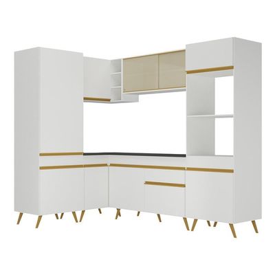 Armário De Cozinha Completa De Canto Veneza Multimóveis V2049 Branco/dourado Branco/dourado