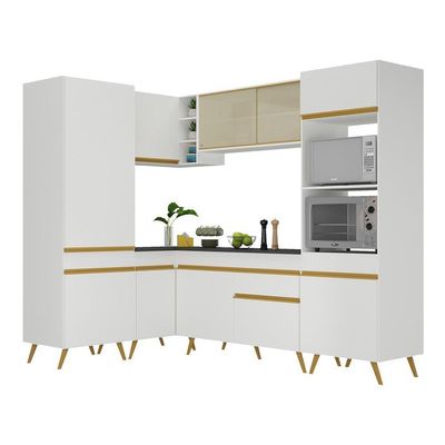 Armário De Cozinha Completa De Canto Veneza Multimóveis V2049 Branco/dourado Branco/dourado