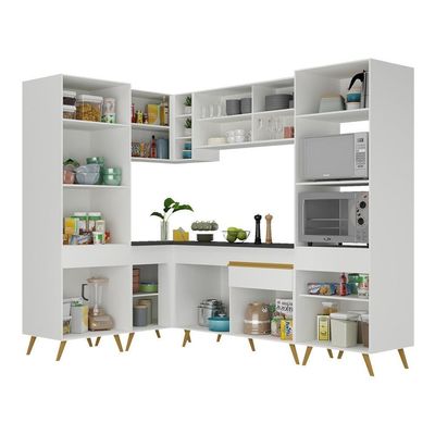 Armário De Cozinha Completa De Canto Veneza Multimóveis V2049 Branco/dourado Branco/dourado