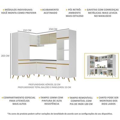 Armário De Cozinha Completa De Canto Veneza Multimóveis V2049 Branco/dourado Branco/dourado