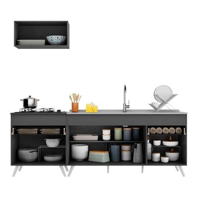 Armário De Cozinha Compacta 220cm Veneza Multimóveis V2074 Preto/branco Preto/branco