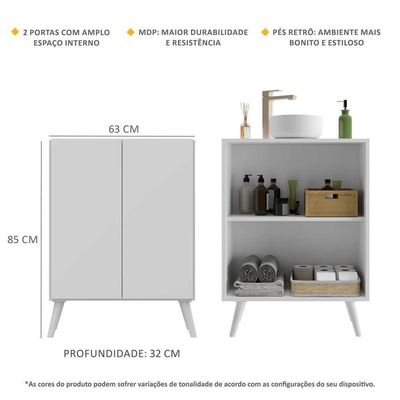 Gabinete Banheiro 2 Portas 63Cm Multimóveis V5006 Branco