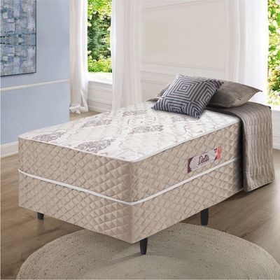 Cama Box Solteiro Conjugada Ortopédico Alpha Espuma 88x188x52cm Bege-Branco Hellen
