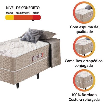 Cama Box Solteiro Conjugada Ortopédico Alpha Espuma 88x188x52cm Bege-Branco Hellen