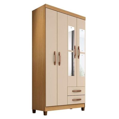 Guarda Roupa Solteiro Ambiente Modena Com Espelho 4 Portas Carvalho Americano Off White - Incorplac