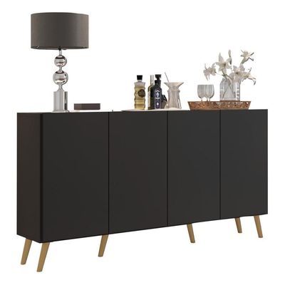 Aparador Buffet 4 Portas Retrô Veneza Multimóveis V3556 Preto/ Preto/