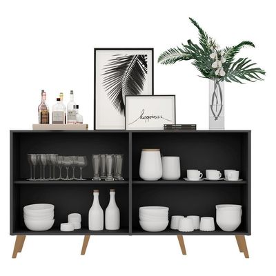 Aparador Buffet 4 Portas Retrô Veneza Multimóveis V3556 Preto/ Preto/