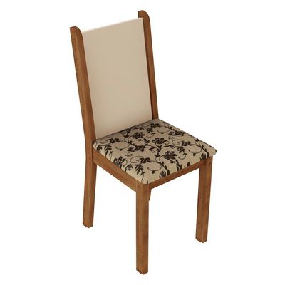 Conjunto Jantar Mesa Vidro 6 Cadeiras Rústico-Crema-Bege