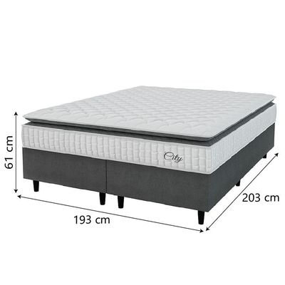 Cama Box Colchão Casal King Molas Ensacadas City Pillow Top 193x203x61cm Cinza Branco