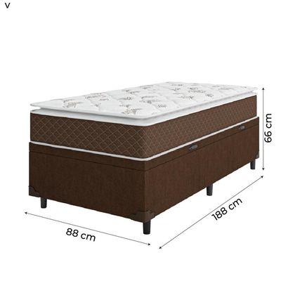 Cama Box Baú Solteiro Colchão Molas Ensacadas Pillow Top Martino 88X188X66Cm Marrom/Branco