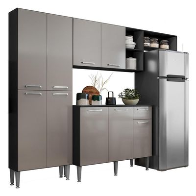 Cozinha Compacta Multimóveis Pequim Fg2933 Preta/lacca Fumê