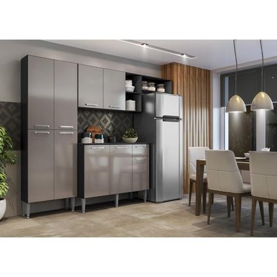 Cozinha Compacta Multimóveis Pequim Fg2933 Preta/lacca Fumê