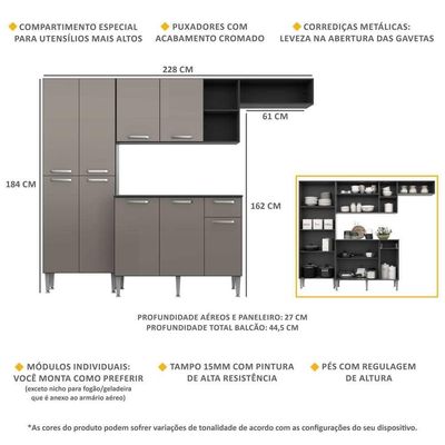 Cozinha Compacta Multimóveis Pequim Fg2933 Preta/lacca Fumê