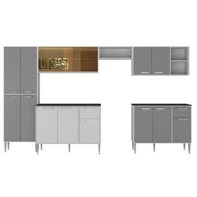 Armário De Cozinha Completa 6 Pçs Com Balcão Gabinete Siena Multimóveis Mp2243 Branco lacca Fumê