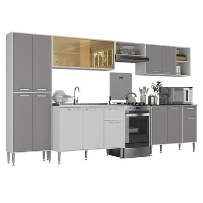 Armário De Cozinha Completa 6 Pçs Com Balcão Gabinete Siena Multimóveis Mp2243 Branco lacca Fumê