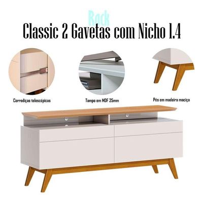 Rack Bancada Classic 2 Gavetas Com Nicho 1.4 Off White Nature - Imcal