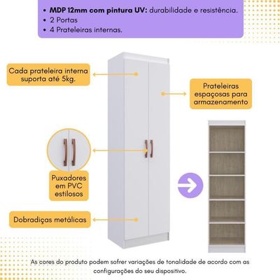 Guarda-roupas Solteiro 2 Portas Multimóveis Cr35217 Branco Branco