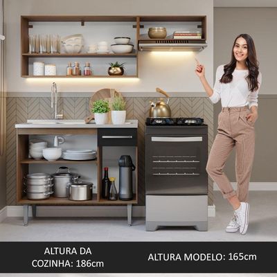Armário Cozinha Compacta 165cm Pia Rustic/Preto