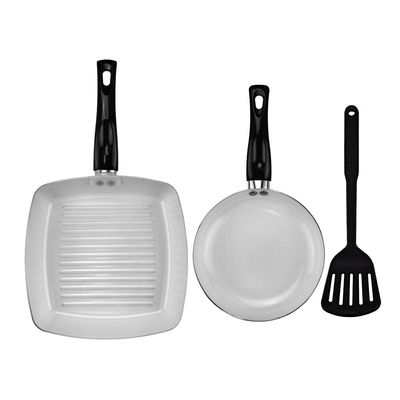 Conjunto de Frigideiras e Grill em Cerâmica Fratelli com Espátula 3 Peças Preto