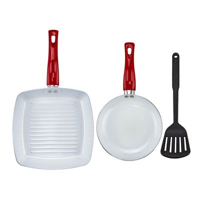 Conjunto de Frigideiras e Grill em Cerâmica Fratelli com Espátula 3 Peças Vermelho