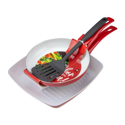 Conjunto de Frigideiras e Grill em Cerâmica Fratelli com Espátula 3 Peças Vermelho