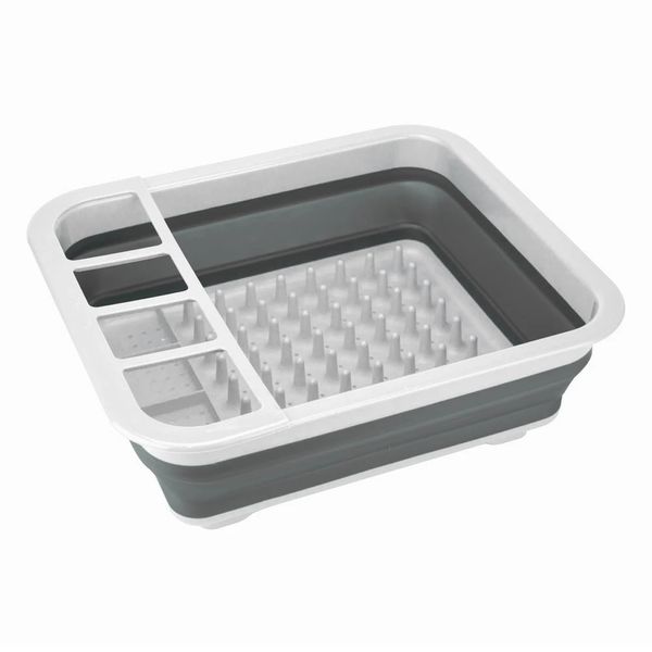 Escorredor de Pratos Casambiente em Plástico e Silicone Dobrável 10 Pratos Cinza e Branco Modelo 2