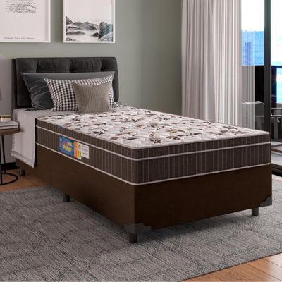 Cama Box Solteiro Colchão Espuma Orthoface Polar 88x188x63cm Marrom - Suporta Até 120kg Marrom