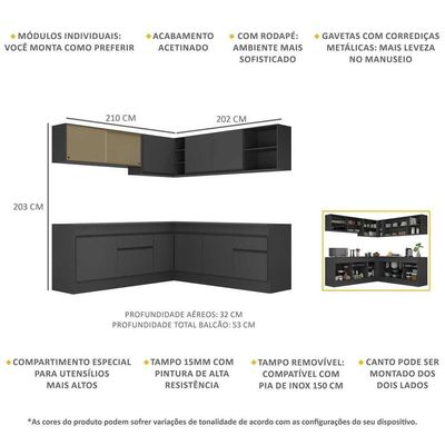 Armário De Cozinha Completa De Canto Mp2096.895 Preto