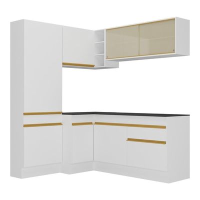 Armário De Cozinha Completa De Canto Com Rodapé Veneza Multimóveis V2089 Branco/dourado Branco/dourado