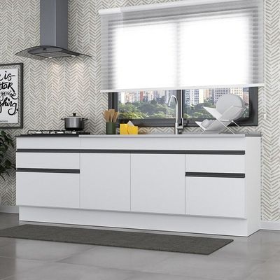 Kit Com 2 Balcões De Cozinha 150cm E 70cm Com Rodapé Veneza Multimóveis V2108 Branco/preto