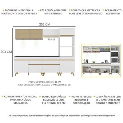 Cozinha Completa 5 Peças Com Leds Mp2037 Veneza Up