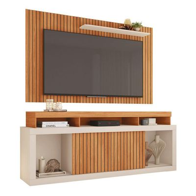 Rack para TV 65" 1,80m Painel Ripado Panamá Buriti/Off White