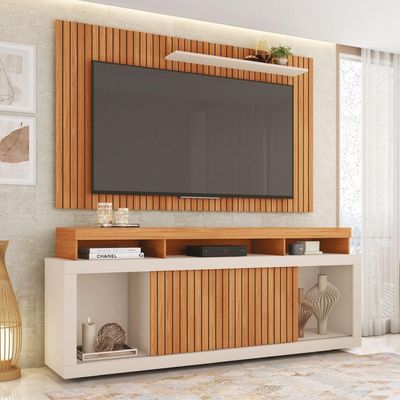Rack para TV 65" 1,80m Painel Ripado Panamá Buriti/Off White