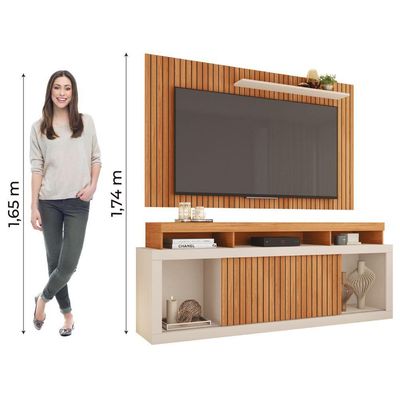 Rack para TV 65" 1,80m Painel Ripado Panamá Buriti/Off White