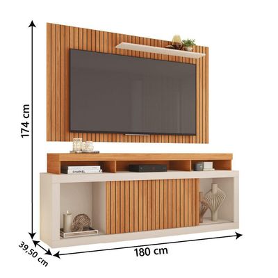 Rack para TV 65" 1,80m Painel Ripado Panamá Buriti/Off White