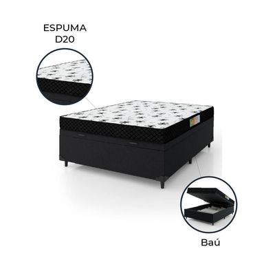 Cama Box Baú Casal Colchão Espuma 138x188cm Preto