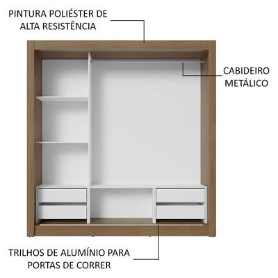 Guarda-roupa Casal 3 Portas Correr 4 Gavetas Rústico/Cinza