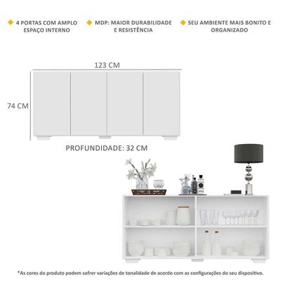 Aparador Buffet 4 Portas Com Pés Quadrados Branco