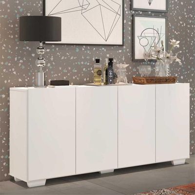 Aparador Buffet 4 Portas Com Pés Quadrados Branco