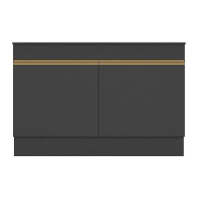Balcão Cozinha Gabinete Pia 120cm 2 Portas Com Rodapé Veneza Multimóveis Mp2239 Preto/dourado Preto/dourado
